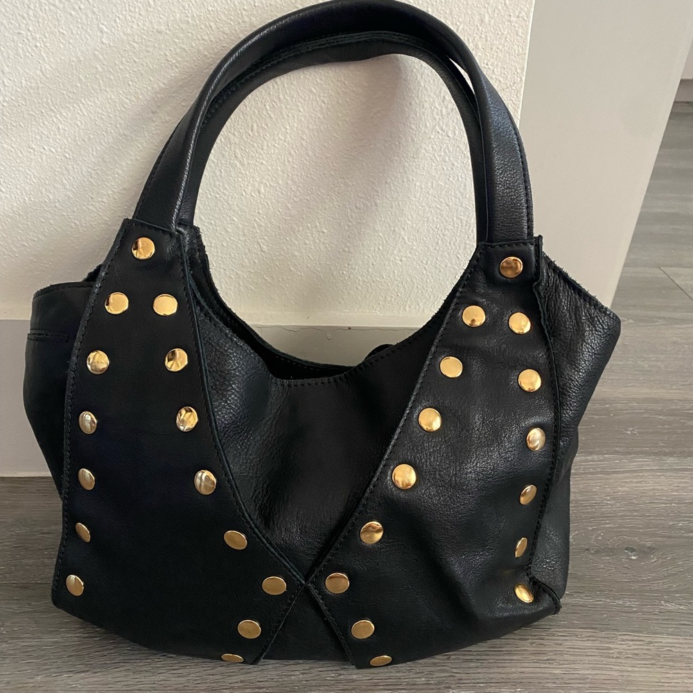 Hammitt pebbled black leather hobo bag with gold studs